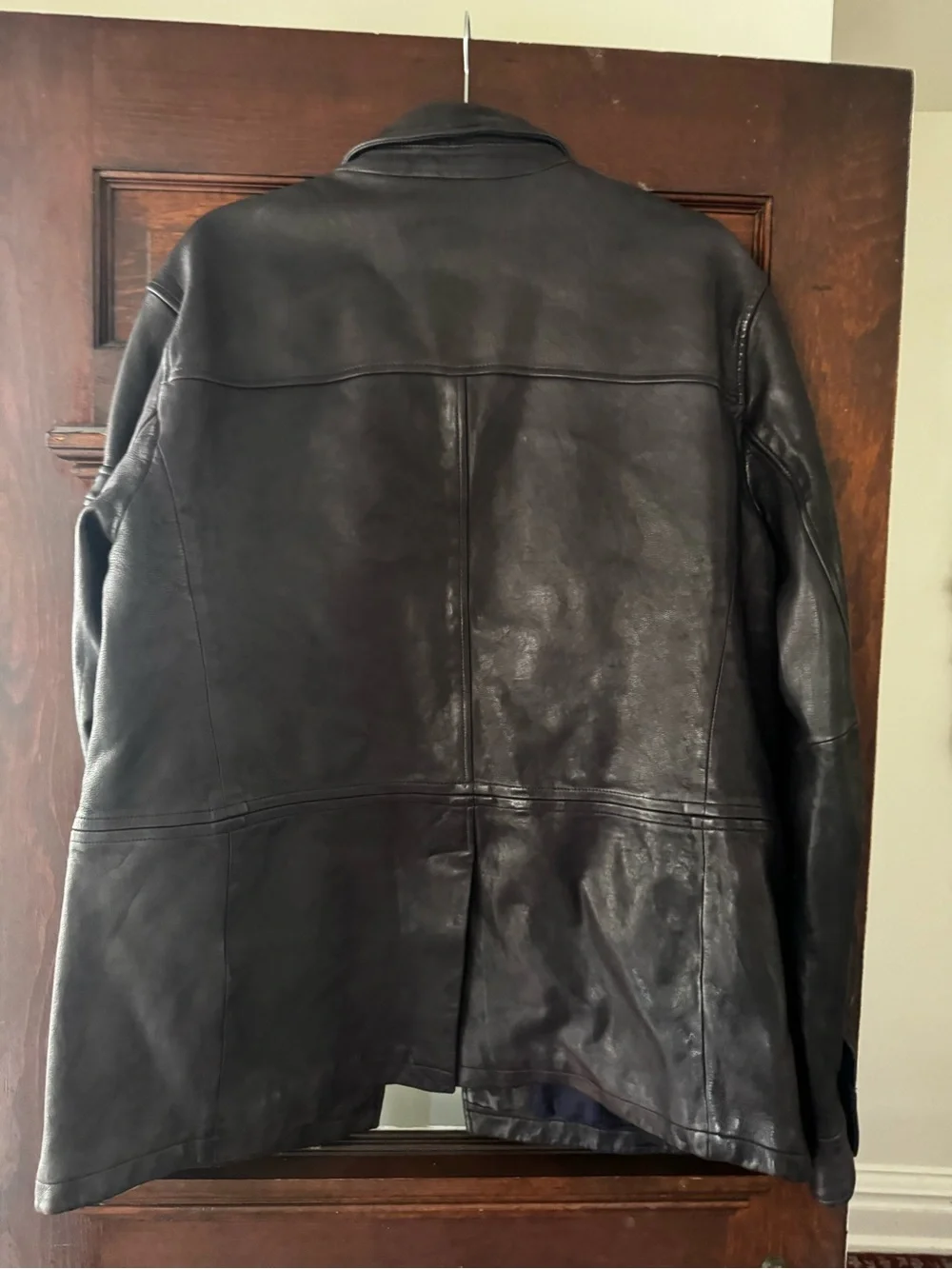 John Varvatos Black Leather Military Field Jacket